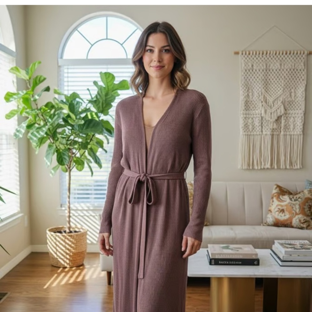 Women's Long Ribbed Cardigan with belt
